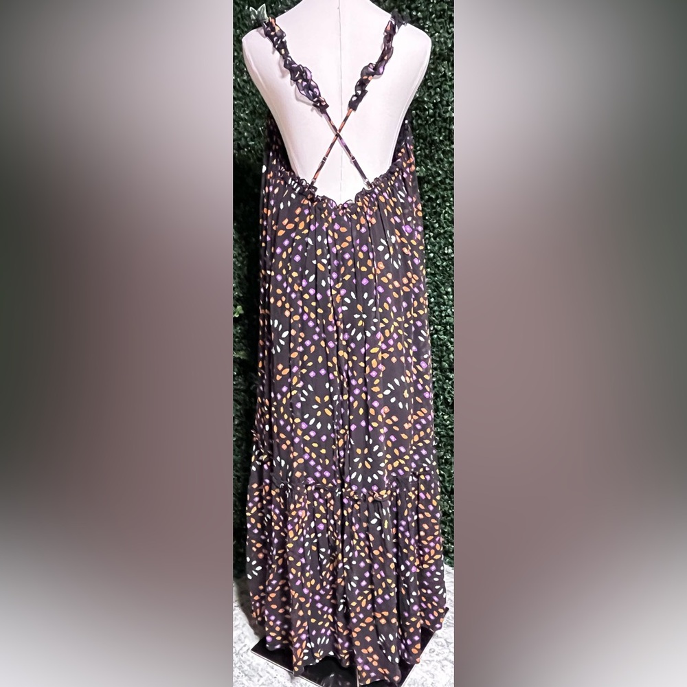 Anthropologie Sleeveless Chiffon Printed Midi Dress with Multicolor Dot Motif - Picture 8 of 15